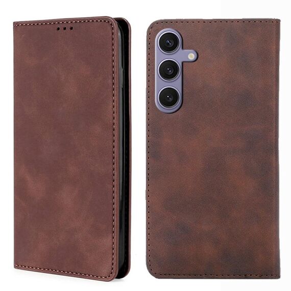 Custodia per telefono in pelle magnetica Skin Feel per Samsung Galaxy S24+ 5G (marrone scuro)