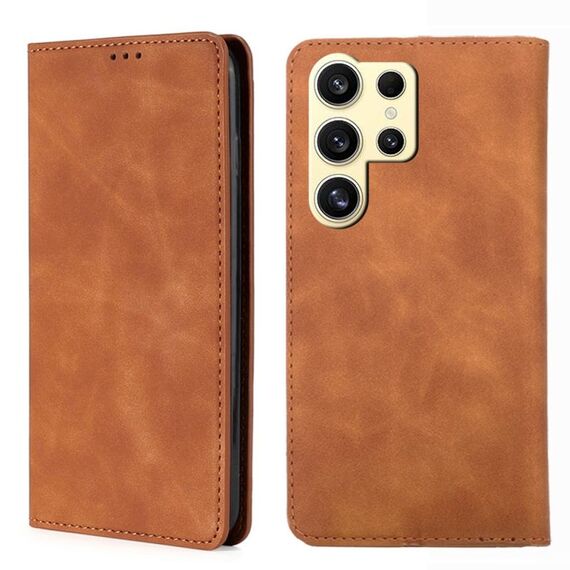 Custodia per telefono in pelle magnetica Skin Feel per Samsung Galaxy S24 Ultra 5G (marrone chiaro)