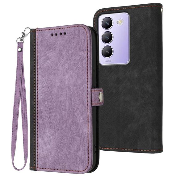 Custodia per cellulare in pelle con fibbia laterale doppia piega per vivo V30 Lite 5G India/T3 5G IDN (viola)