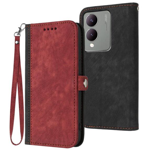 Per vivo Y17s 4G Global/Y28 5G India Custodia per telefono in pelle con fibbia laterale doppia piega (Rosso)