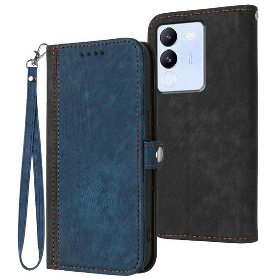 Per vivo V29e 5G Global/Y200 5G Global Custodia per cellulare in pelle con fibbia laterale doppia piega (Royal)