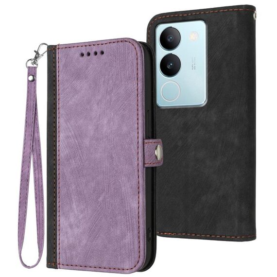 Per vivo V29 5G Global/V29 Pro Custodia per cellulare in pelle con fibbia laterale doppia piega (viola)