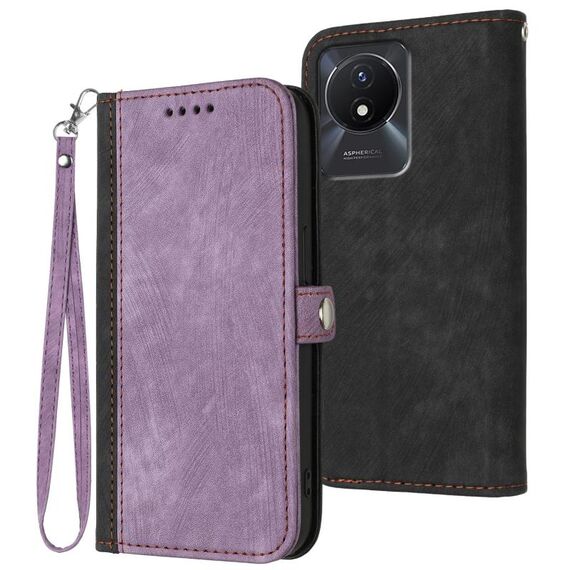 Per vivo Y02A 4G/Y02 4G/Y11 2023/Y02t Custodia per telefono in pelle con fibbia laterale doppia piega (viola)