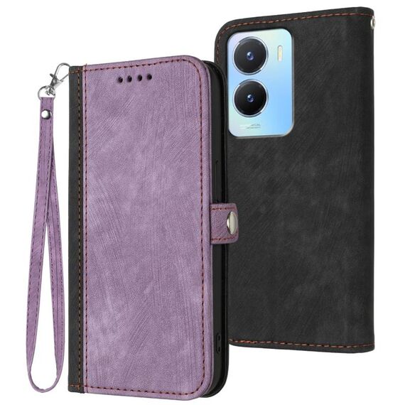 Per vivo Y56 5G Global/Y16 4G Global Custodia per cellulare in pelle con fibbia laterale doppia piega (viola)