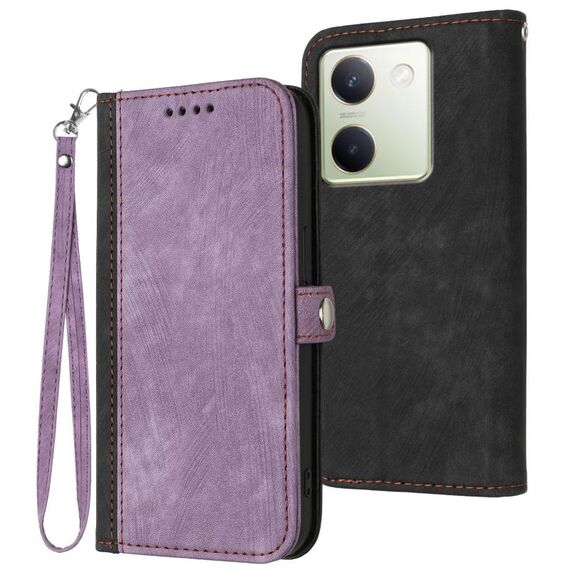 Per vivo Y100 5G Custodia per telefono in pelle con cinturino a mano con doppia fibbia laterale globale (viola)