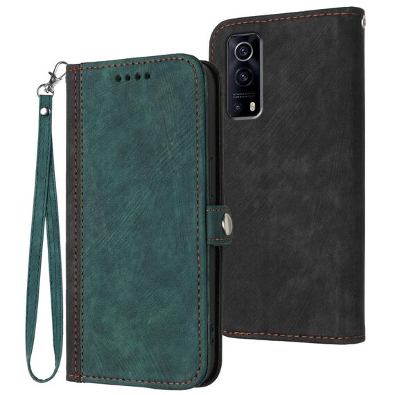 Custodia per telefono in pelle con fibbia laterale doppia piega per vivo Y72 5G/iQOO Z3/Y52 5G (verde scuro)