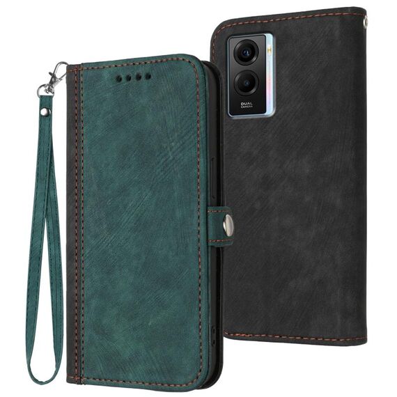 Per vivo Y55s 2023 5G/Y55 5G globale fibbia laterale doppia piega cinturino in pelle custodia per telefono (verde scuro)