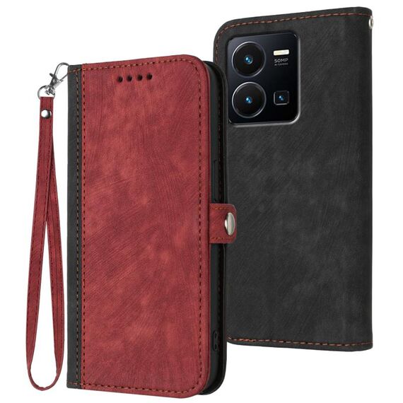 Per vivo Y22 4G Global/Y77 5G Global Custodia per cellulare in pelle con fibbia laterale doppia piegatura (Rosso)