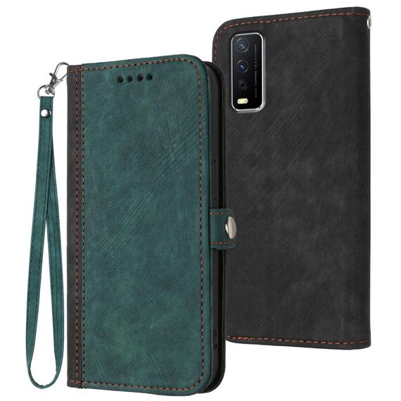 Per vivo Y20a/Y20g/Y12a Custodia per cellulare in pelle con fibbia laterale doppia piega (verde scuro)