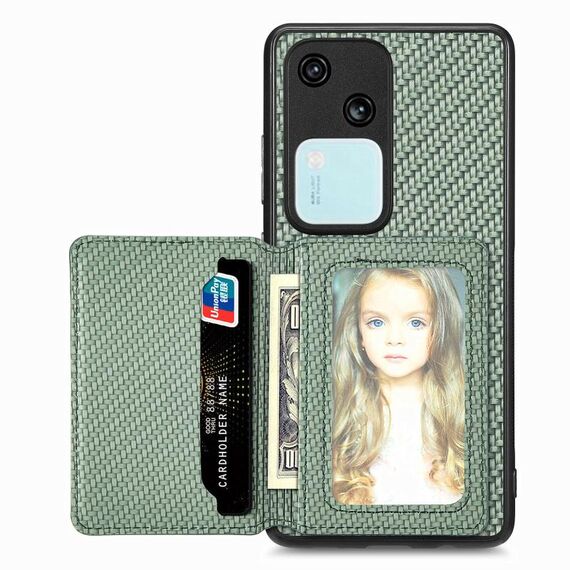 Custodia per telefono con borsa per carta magnetica in fibra di carbonio per vivo S18 (verde)