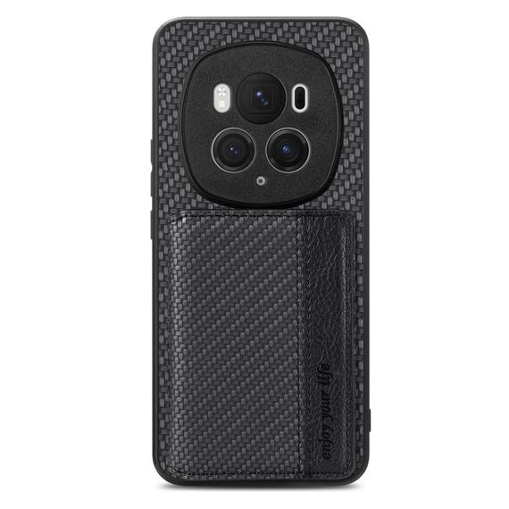 Custodia per telefono con borsa magnetica per carta in fibra di carbonio Honor Magic6 Pro (nera)