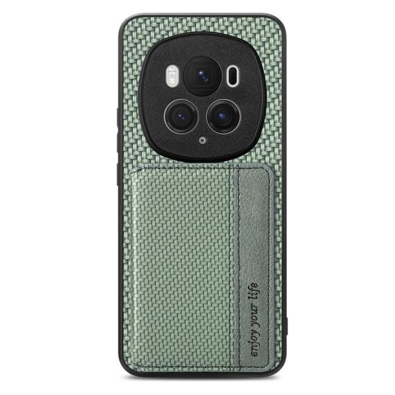 Custodia per telefono con borsa magnetica per scheda Honor Magic6 Pro in fibra di carbonio (verde)