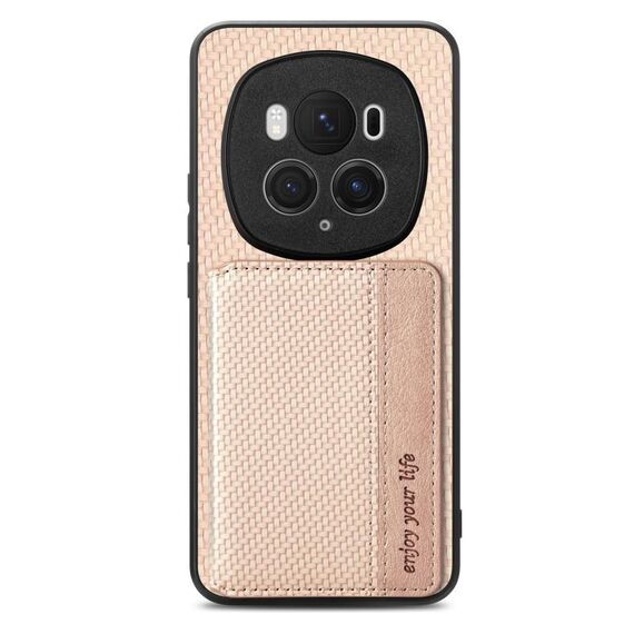 Custodia per telefono con borsa per carta magnetica in fibra di carbonio Honor Magic6 Pro (cachi)