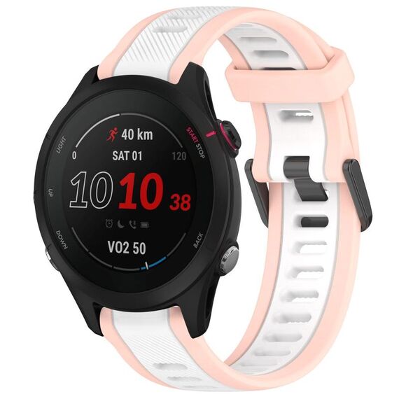 Per cinturino per orologio in silicone strutturato bicolore Garmin Forerunner 255S Music da 18 mm (bianco + rosa)