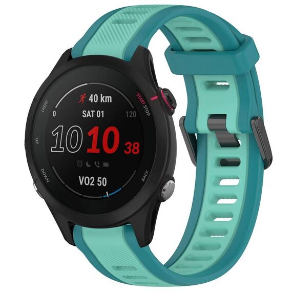 Cinturino per orologio in silicone strutturato bicolore da 18 mm per Garmin Forerunner 255S Music (verde acqua)