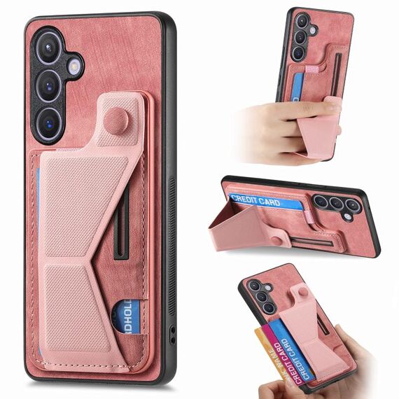 Per Samsung Galaxy S24+ 5G II Custodia per telefono con slot per schede con supporto scorrevole a forma di K (rosa)