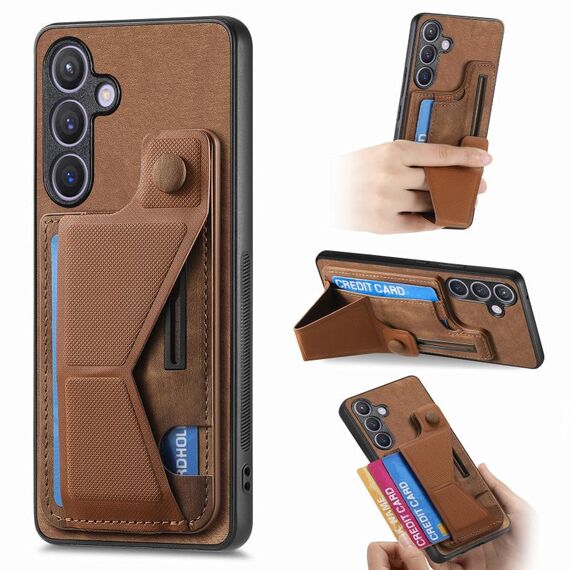 Per Samsung Galaxy S24+ 5G II Custodia per telefono con slot per scheda con supporto scorrevole a forma di K (marrone)
