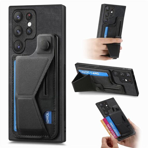 Per Samsung Galaxy S22 Ultra 5G II Custodia per telefono con slot per schede a forma di K (nero)