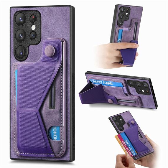 Per Samsung Galaxy S22 Ultra 5G II Custodia per telefono con slot per scheda con supporto scorrevole a forma di K (viola)