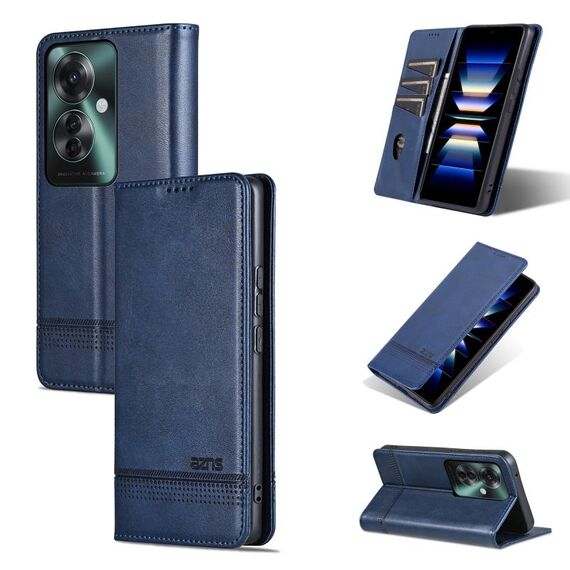 Per OPPO Reno11 F AZNS Custodia magnetica in pelle di vitello con vibrazione (blu scuro)