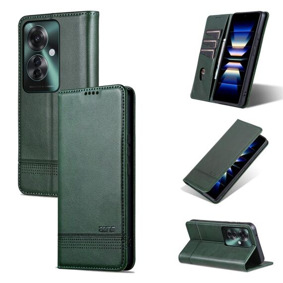 Per OPPO Reno11 F AZNS Custodia magnetica in pelle di vitello con vibrazione (verde scuro)