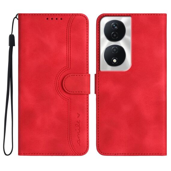 Custodia per telefono in pelle per Honor X7b con motivo a cuore Skin Feel (rossa)