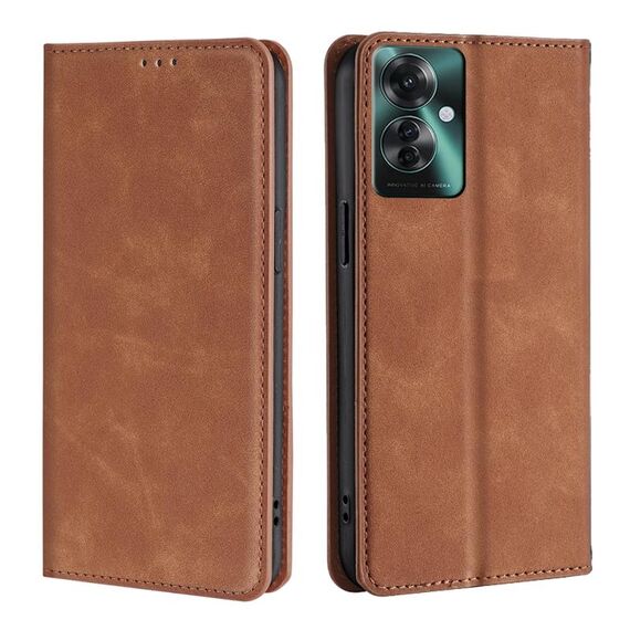 Per OPPO Reno11 F 5G Custodia per telefono in pelle magnetica Skin Feel (marrone chiaro)