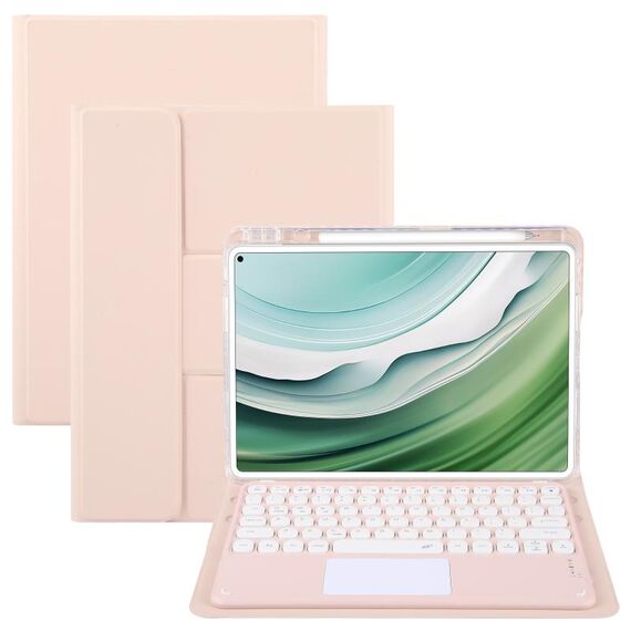 Per Huawei MatePad Pro 11 2024/2022 Custodia in pelle con supporto girevole per tastiera Bluetooth con pulsanti rotondi e touchpad (oro rosa)