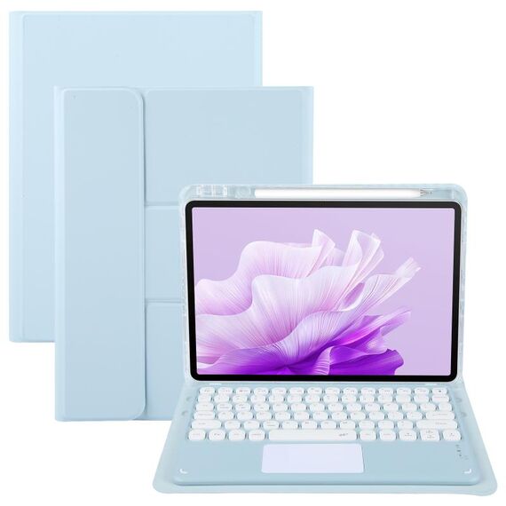 Per Huawei MatePad Air 11.5 Custodia in pelle con supporto girevole per tastiera Bluetooth con pulsanti rotondi e touchpad (blu cielo)