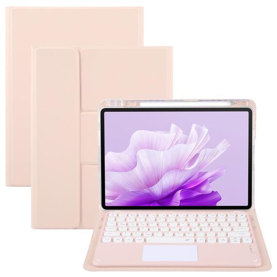 Per Huawei MatePad Air 11.5 Custodia in pelle con supporto girevole per tastiera Bluetooth con pulsanti rotondi e touchpad (oro rosa)