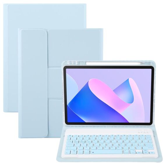 Custodia in pelle con supporto girevole per tastiera Bluetooth con pulsanti quadrati per Huawei MatePad 11 2023/2021 (blu cielo)