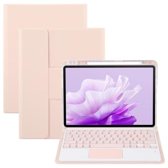 Per Huawei MatePad Air 11.5 Custodia in pelle con supporto girevole per tastiera Bluetooth con pulsanti quadrati e touchpad (oro rosa)