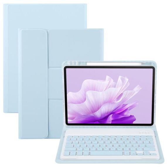 Per Huawei MatePad Air 11.5 Custodia in pelle con supporto girevole per tastiera Bluetooth retroilluminata con pulsanti quadrati (blu cielo)