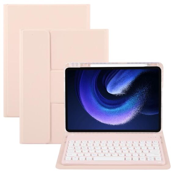 Per Xiaomi Pad 6 Custodia in pelle con supporto girevole per tastiera Bluetooth con pulsanti rotondi (oro rosa)