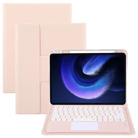 Per Xiaomi Pad 6 Custodia in pelle con supporto girevole per tastiera Bluetooth con pulsanti rotondi e touchpad (oro rosa)