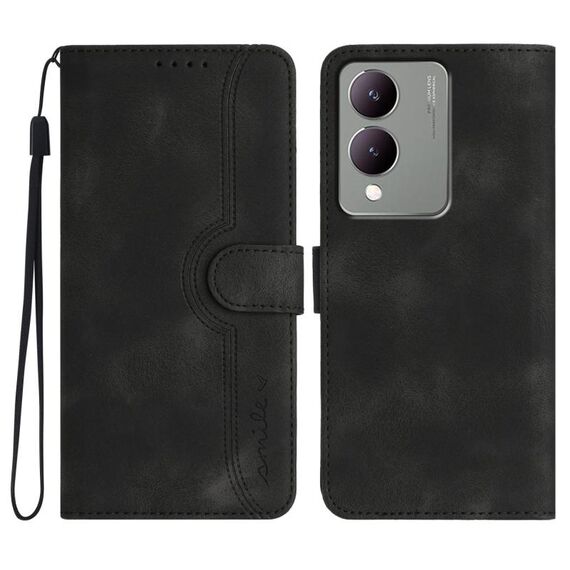 Custodia in pelle per vivo Y17s 4G Global/Y28 5G India con motivo a cuore Skin Feel (nero)