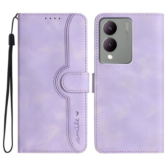 Custodia in pelle per vivo Y17s 4G Global/Y28 5G India con motivo a cuore Skin Feel (viola)