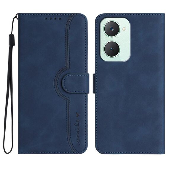 Custodia per cellulare in pelle con motivo a cuore globale per vivo Y03 4G (blu reale)