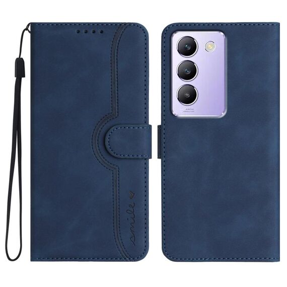 Custodia per cellulare in pelle con motivo a cuore globale per vivo Y100 5G IDN/Y200e 5G (blu reale)