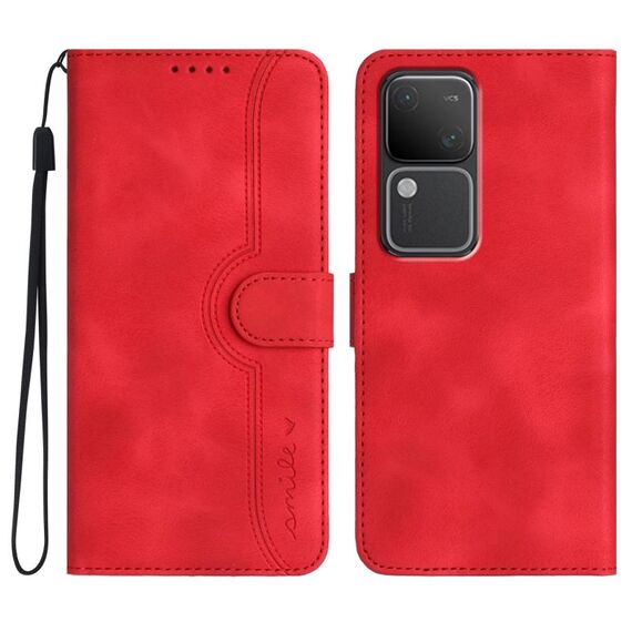 Custodia in pelle per vivo V30 5G Global/V30 Pro 5G Global con motivo a cuore (rosso)