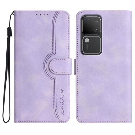 Custodia in pelle per vivo V30 5G Global/V30 Pro 5G Global con motivo a cuore (viola)