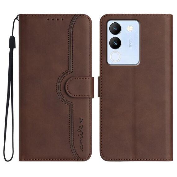 Per vivo V30 Lite 5G Global Heart Pattern Skin Feel Custodia in pelle per telefono (marrone)