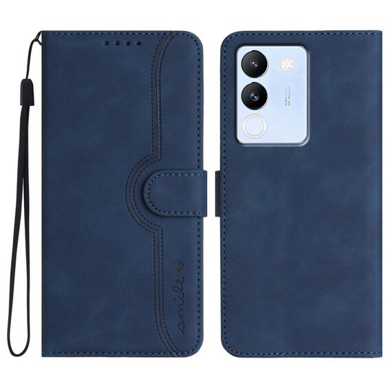 Per vivo V30 Lite 5G Custodia per cellulare in pelle con motivo a cuore globale (blu reale)
