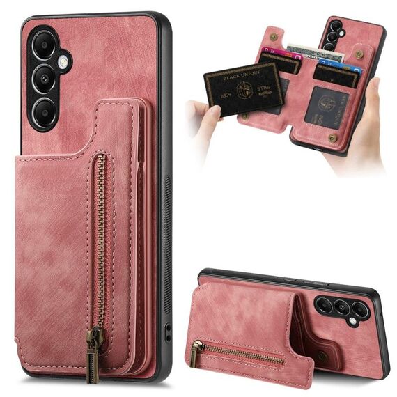 Custodia per telefono posteriore con cerniera in pelle retrò per Samsung Galaxy S23 FE 5G (rosa)