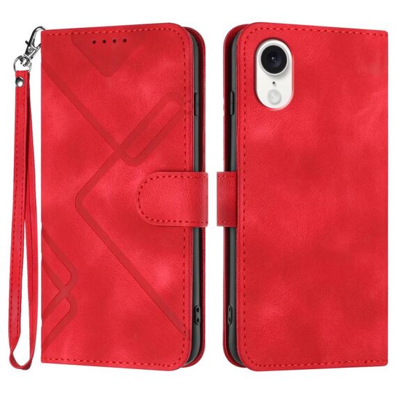 Custodia in pelle per iPhone SE 2024 con motivo a linee Skin Feel (rossa)
