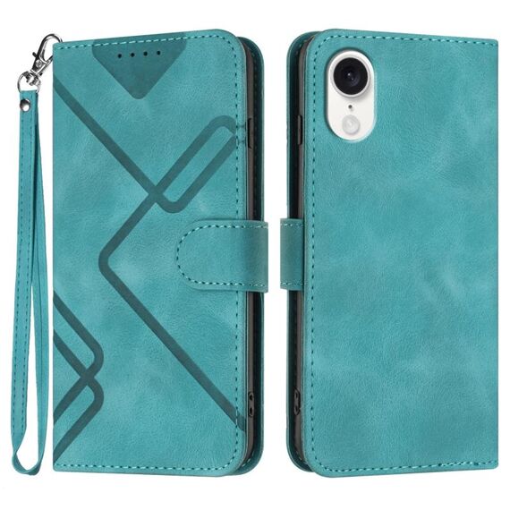 Custodia in pelle per iPhone SE 2024 con motivo a linee Skin Feel (azzurro)