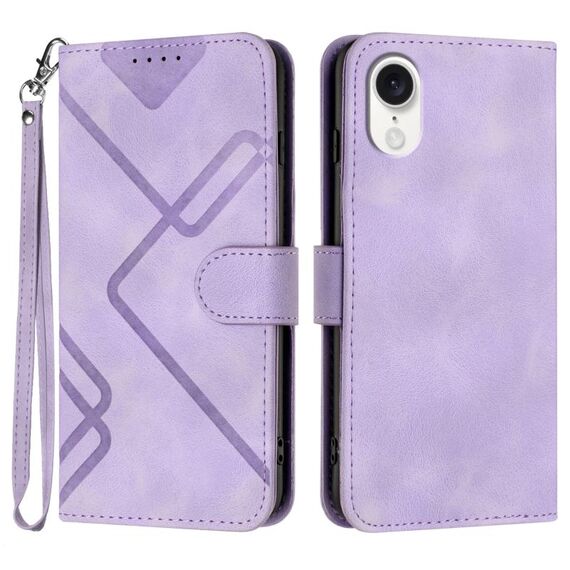 Custodia in pelle per iPhone SE 2024 con motivo a linee Skin Feel (viola chiaro)