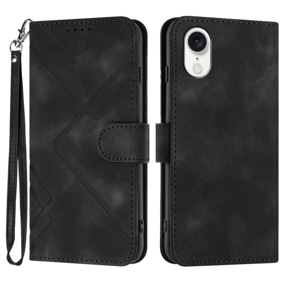 Per iPhone SE 2024 Custodia in pelle con motivo a linee Skin Feel (nera)