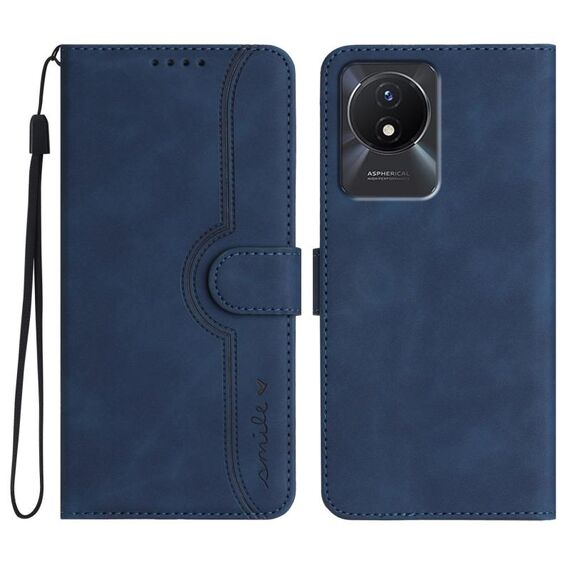 Per vivo Y02A 4G/Y02 4G/Y11 2023/Y02t Custodia per cellulare in pelle con motivo a cuore (blu reale)
