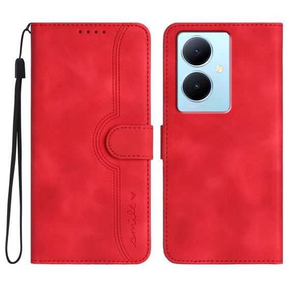 Per vivo Y78+ 5G Global/Y78 5G Global Custodia in pelle con motivo a cuore con sensazione di pelle (rossa)